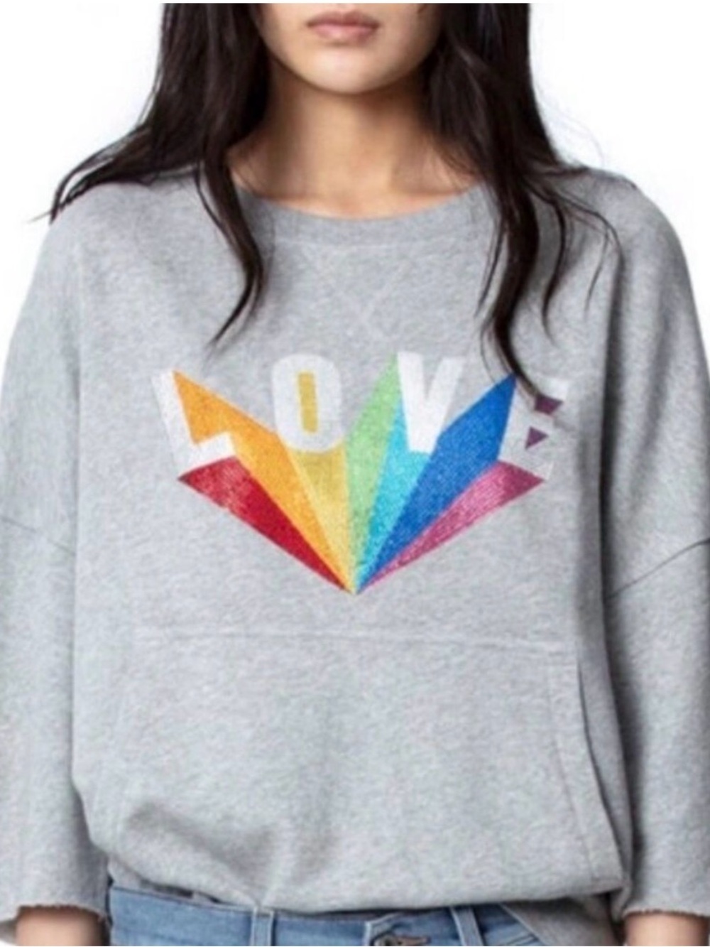 Zadig & Voltaire Kaly Gray Women's 'Love' Rainbow Graphic Sweatshirt S